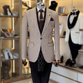 Houndstooth Men's Suits 2 Pieces Business Peaked Lapel Formal Blazer Wedding Groom Party Prom Tuxedos Male Set Customized