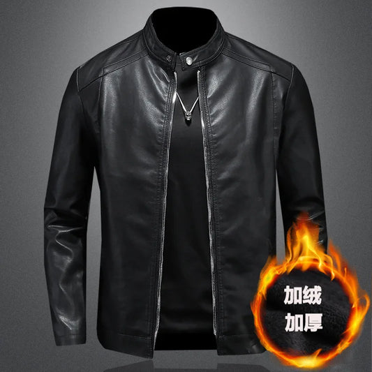 PFHQ Men's Motorcycle PU Leather Jacket Autumn Winter 2024 New Casual Versatile Slim Fit Plush Thick Oversized Male Tops 21Z7043