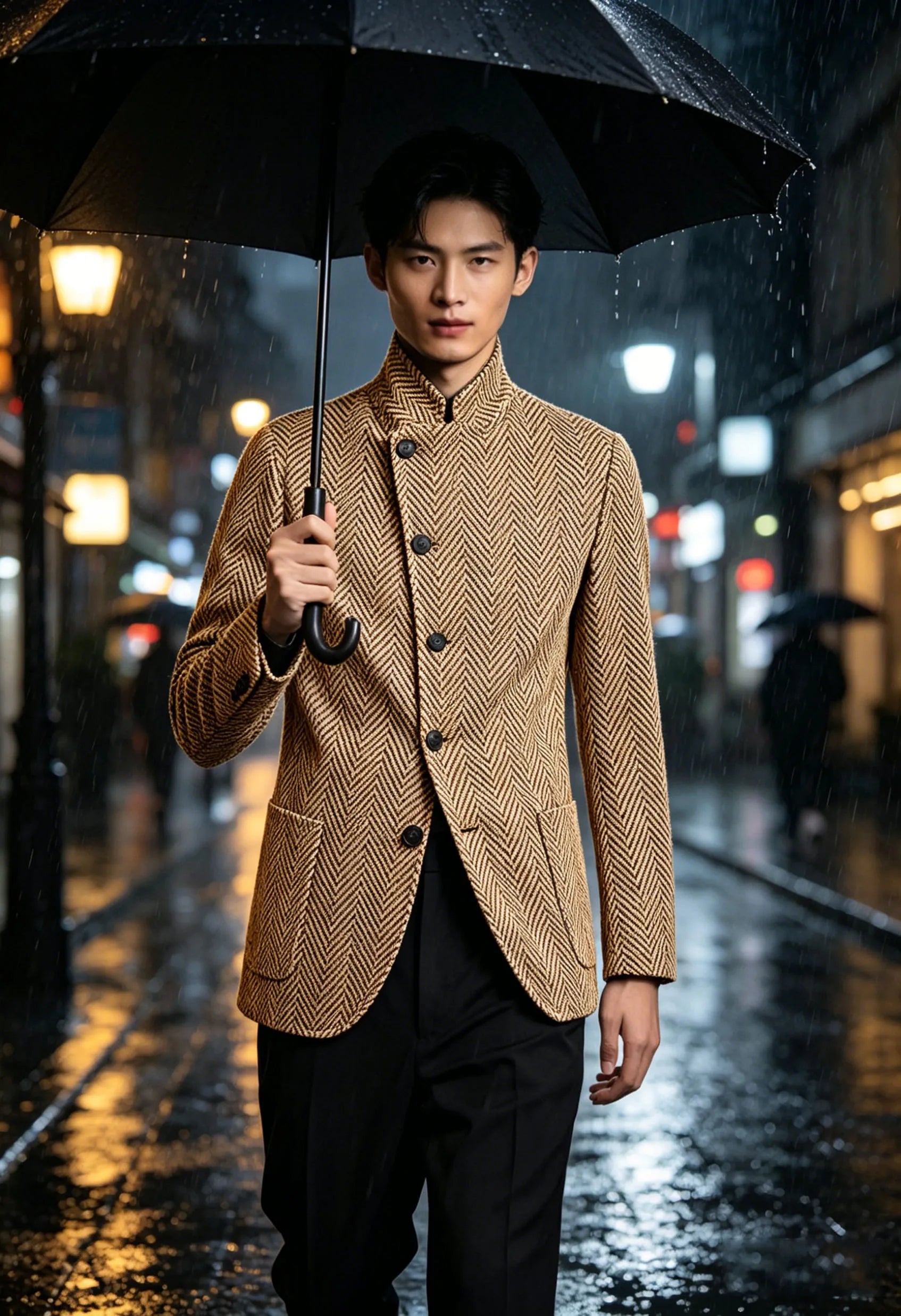 Vintage Men's Herringbone Jacket Stand Collar Slim Fit Wool Blend Formal Blazer Fashion British Style Sport Coat Business Casual