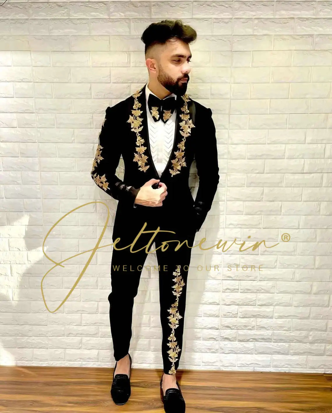 Men's Floral Jacquard Two-Piece Suit | High-Quality Wedding & Prom Tuxedo | Stylish Blazer & Pants Set for Formal Events