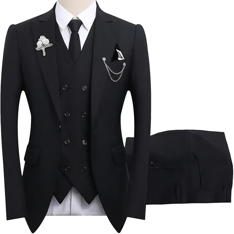 High Quality Classic Men Suit Tuxedo Peak Lapel Groomsmen Wedding Suits Set 3 Pieces(Jacket+Pants+Vest)Fashion Men Business Suit
