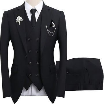 High Quality Classic Men Suit Tuxedo Peak Lapel Groomsmen Wedding Suits Set 3 Pieces(Jacket+Pants+Vest)Fashion Men Business Suit