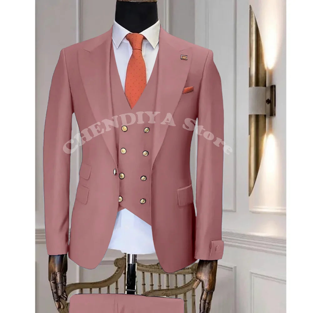 Navy Blue Business Suits Men Wedding Groom Tuxedo Single Breasted Notch Lapel Prom Party Slim Fit 3 Piece High Quality Outfit