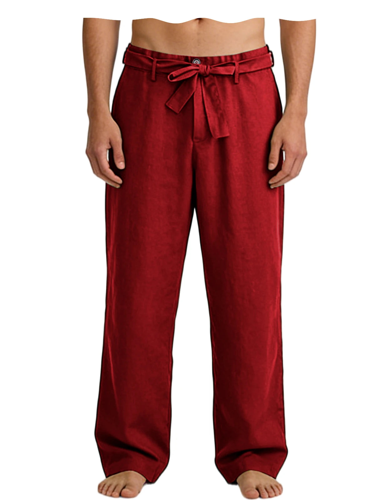 Vintage Men's Tie Waist Linen Blend Pants High Waist Wide Leg Casual Trousers Soft Breathable Lounge Pants for Men