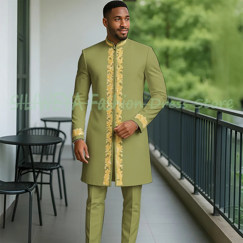 High Quality Men Retro Figure Slim Fit Tuxedo Prom Suit Fashion White Male Groom Wedding 2 Pieces Blazer Set
