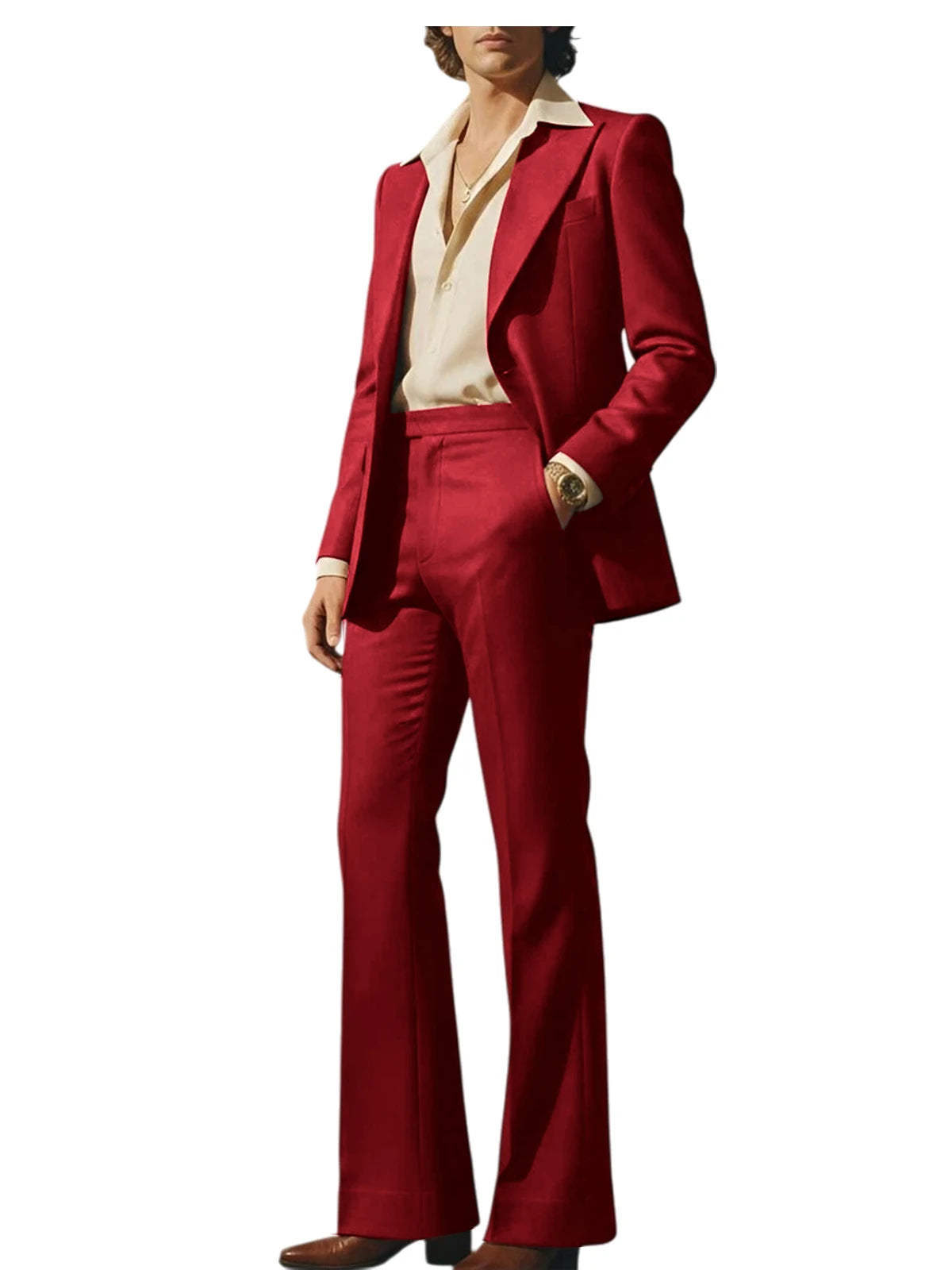 Men's Luxury 2 Piece Suit Set Slim Fit Peak Lapel Blazer Flared Straight Leg Pants Formal Business Wedding Prom Tuxedo