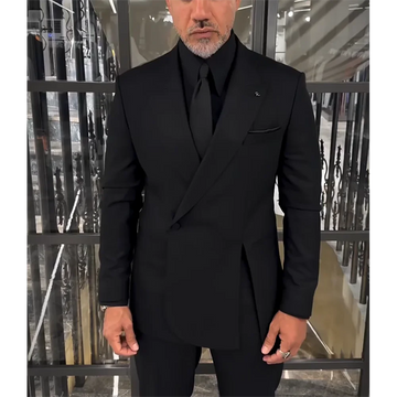 Classic Black Men Suits Single Button Double Split Formal Blazer Business Casual Party Prom Wedding Set 2 Piece Jacket Pants