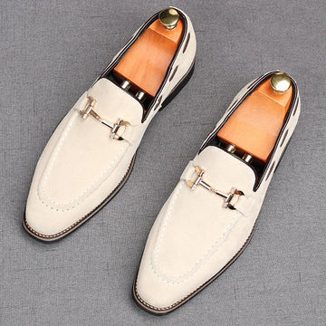 New Men's Cow Suede Leather Slip On Shoes Male Designer Metal Button Loafers Wdding Prom Homecoming Footwear Zapatos Hombre