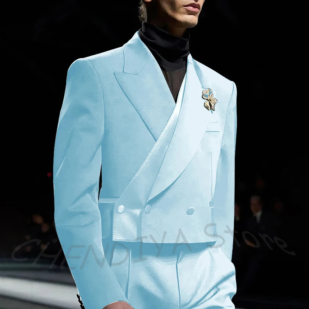 Classic Black Men's Suits Incline Button Peak Lapel Formal Blazer Smart Casual Model Show Evening Party Prom Wedding Set