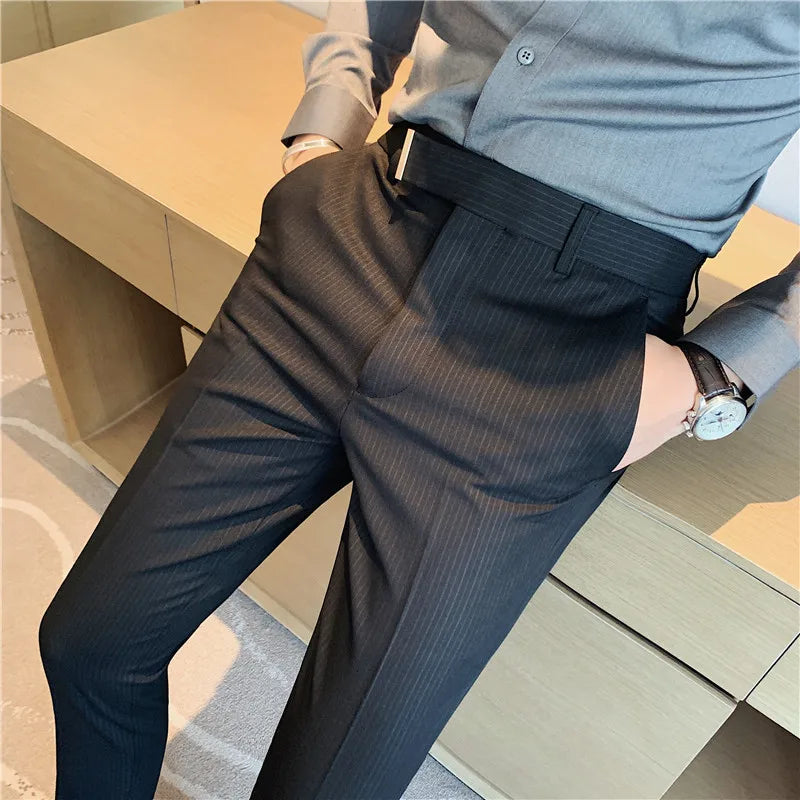 Spring Autumn Men Suit Pants Fashion British Style Business Office Mens Dress Pants High Quality Striped Slim Fit Men's Trousers