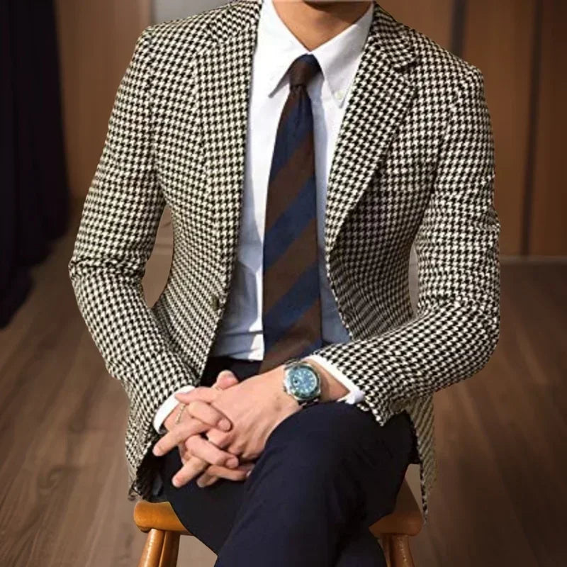 Check Suit Jacket For Men Wedding Tuxedo Houndstooth Blazer 1 Pc American Style Notch Style Check Plaid Fashion Suit 2025