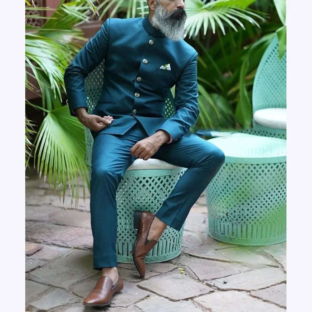 High Quality Men's Suits Stand Collar Single Breasted Male Clothing Outfit Business Casual Wedding Party Prom Jackket Pants