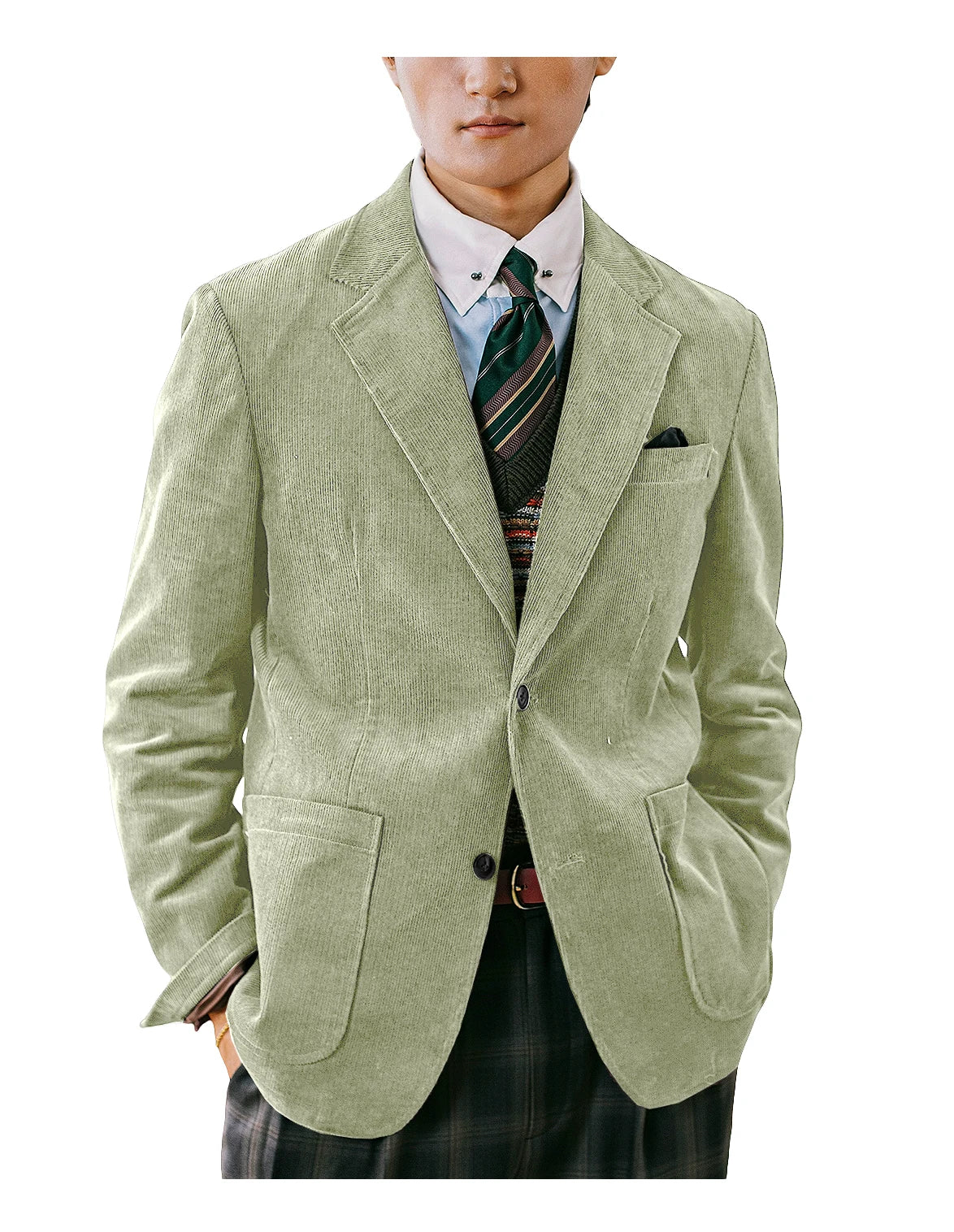 Men's Corduroy Blazer British Style Notched Lapel Casual Slim Fit Suit Jacket For Business Wedding Daily Wear Party