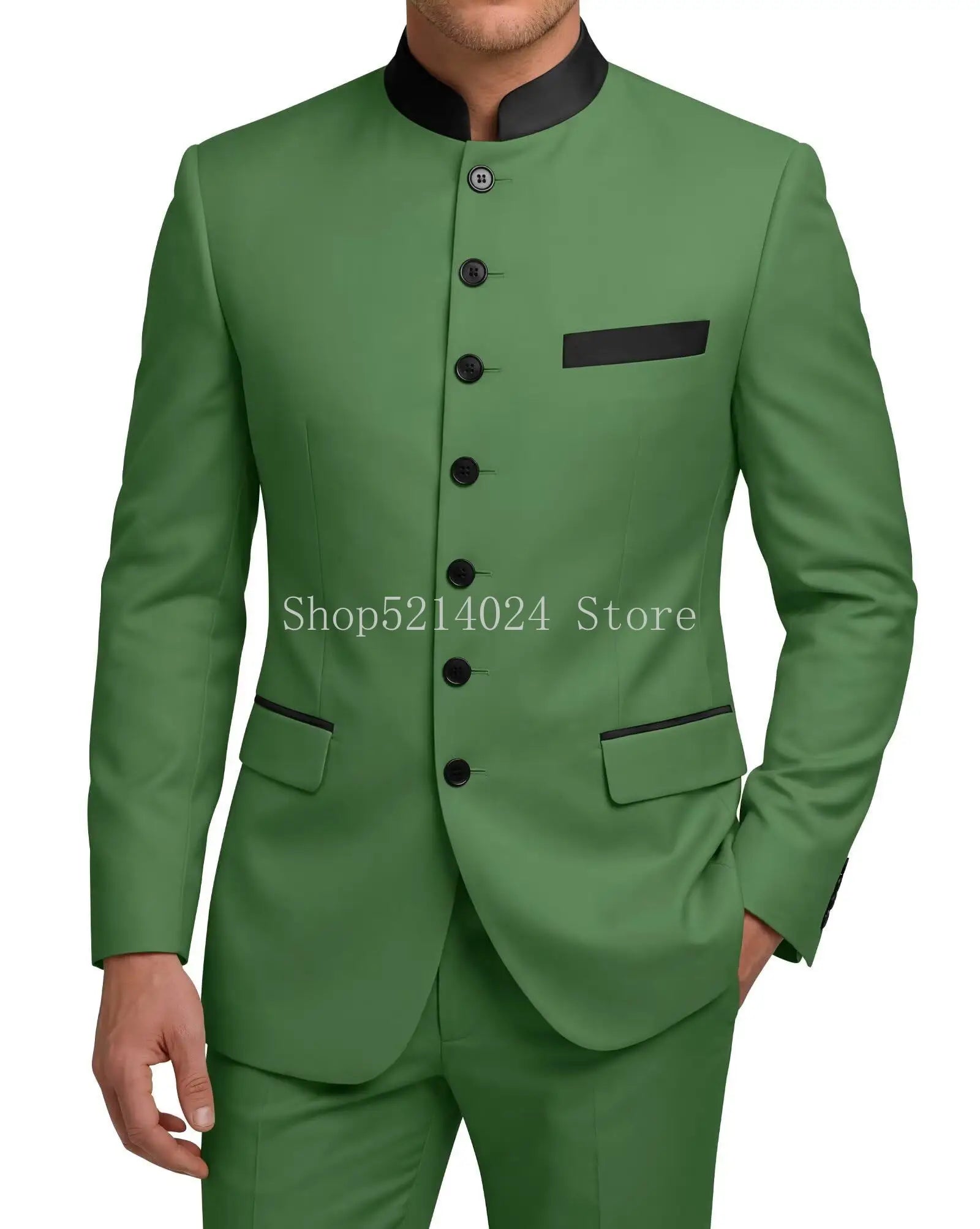 Chinese Tunic Suit Mens 2 Piece Chinese Suits for Men Slim Fit Mandarin Collar Suits for Wedding Prom Party