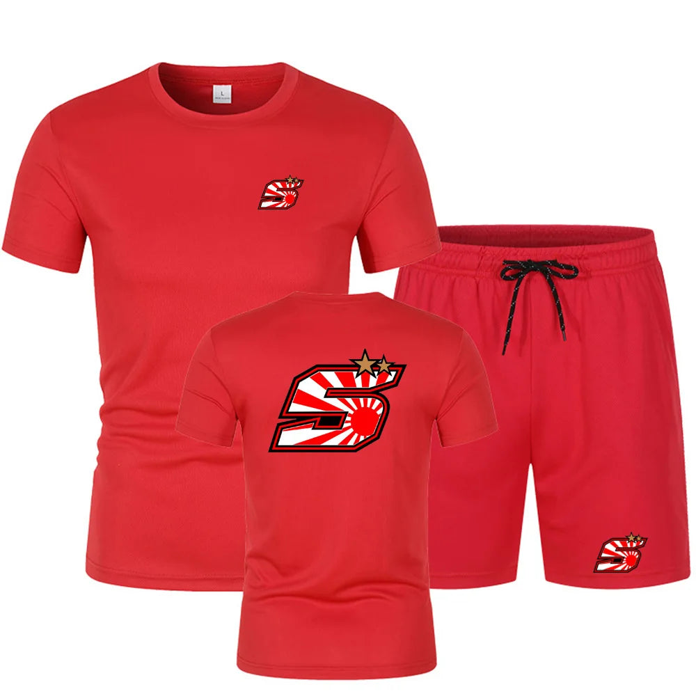 2025 Summer New Men's Johann Zarco 5 Logo Printed Fashion Round Neck Hip Hop T-shirt Top+Sports Shorts Street Wear Casual Set