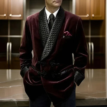 Velvet Smoking Jacket 1 Pc With Mandarin Buttons Shawl Lapel Long Casual Business Blazer Male Fashion Coat 2025