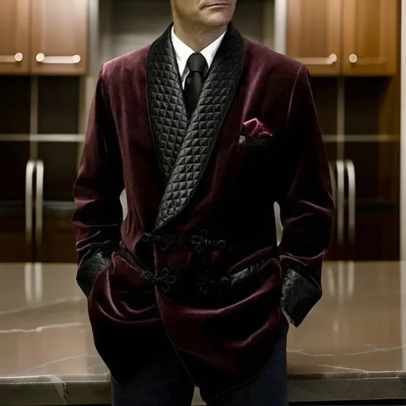 Velvet Smoking Jacket 1 Pc With Mandarin Buttons Shawl Lapel Long Casual Business Blazer Male Fashion Coat 2025