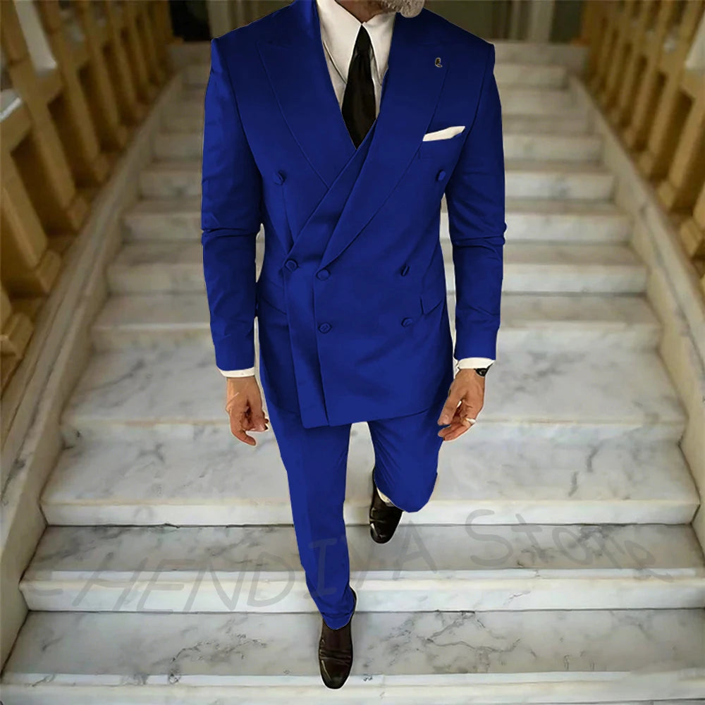 High Quality Peaked Lapel Suit For Men Double Breasted Gentleman Wedding Groom Tuxedo Custom Man Fashion Clothes Set Two Pieces