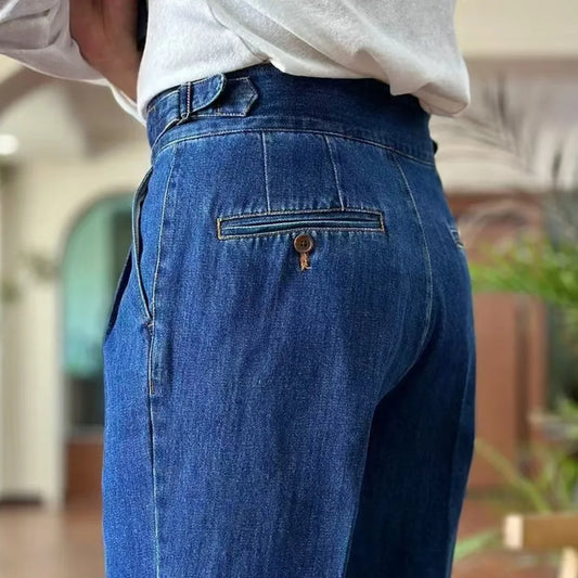 Jeans a doppia piega di alta qualità pantalone gamba dritta napli dritta tubo dritta sciolto pantalone per pantaloni da lavoro di alta qualità