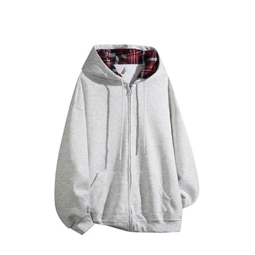 Korean Style Plaid Oversize Hoodie Men Streetwear Open Cardigan Hoodie Trendy New Arrival Overhead Hooded Jacket