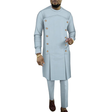 2025 African Men's Striped Robe Two-piece Casual Long-sleeved Men's Wear Men`s Business Suit clothes for men