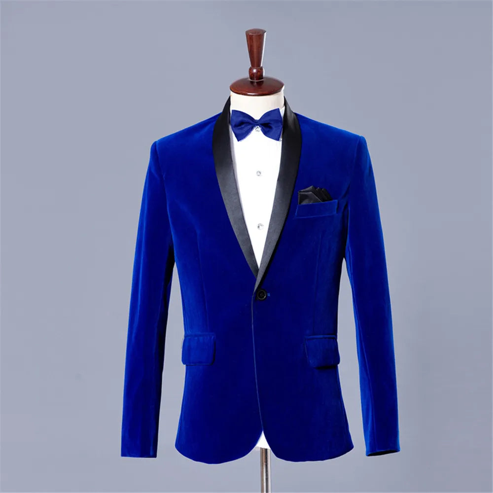 Men Velvet Blazer Royal Blue Burgundy Suit Jacket Slim Fit Tuxedo for Prom Classic Men Suit