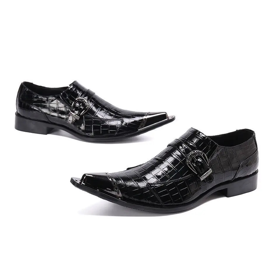2024 new men's business casual black patent leather Monk Strap Shoes pointed Dress Shoes Wedding Office Leather Shoes Men