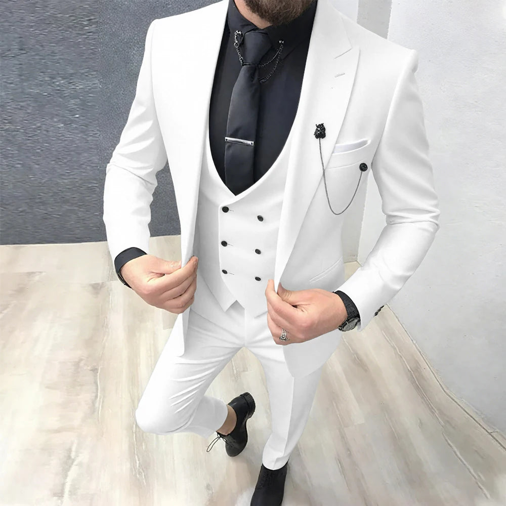 2025 Latest Design Men Suits Fashion Wedding Tuxedo Formal Casual Business Groom 3 Piece Male Suit Slim (Blazer+Vest+Pants)