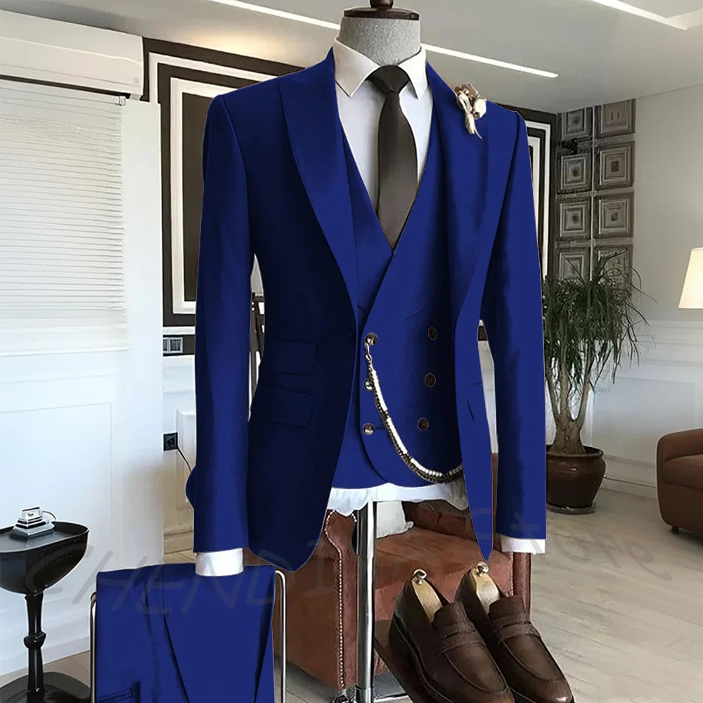 Men's Suit Formal Set 3 Piece Chic Single Button Peak Lapel Slim Fit Outfit Jacket Pants Vest High Quality Business Casual