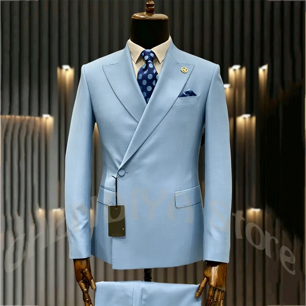 High Quality Formal Men's Suit Incline Single Button Peaked Lapel Slim Fit Business Casual Groom Wedding Set Prom Outfit