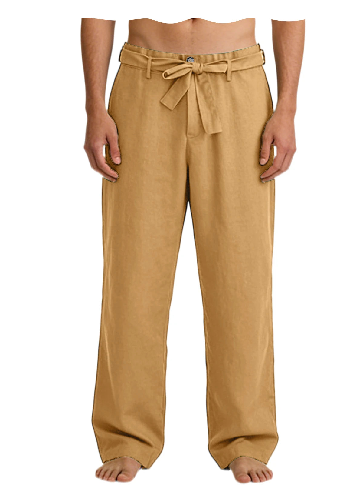 Vintage Men's Tie Waist Linen Blend Pants High Waist Wide Leg Casual Trousers Soft Breathable Lounge Pants for Men