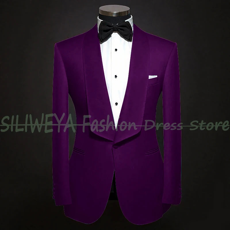 Single Breasted Men's Suit 2 Pieces Jacket Pants High Quality Male Clothing Dinner Party Tuxedo Customized