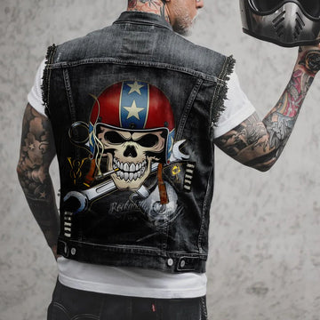 2023 Men's Denim Vest Print Tribal Style Top Men's Tank Top Ropa Hombre Gym Clothing Men Denim Vest Motorcycle Vest