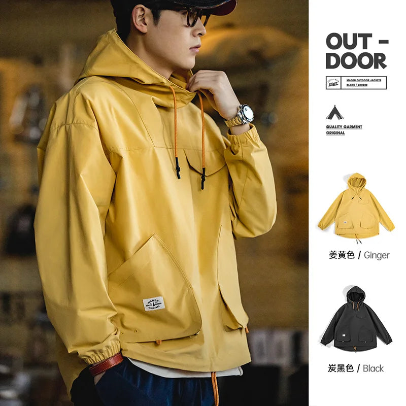 Maden Mountain Outdoor Multi-pocket Hooded Men's Jackets Spring Oversize Windbreak Parka Ginger Climbing Outerwear Track Jacket