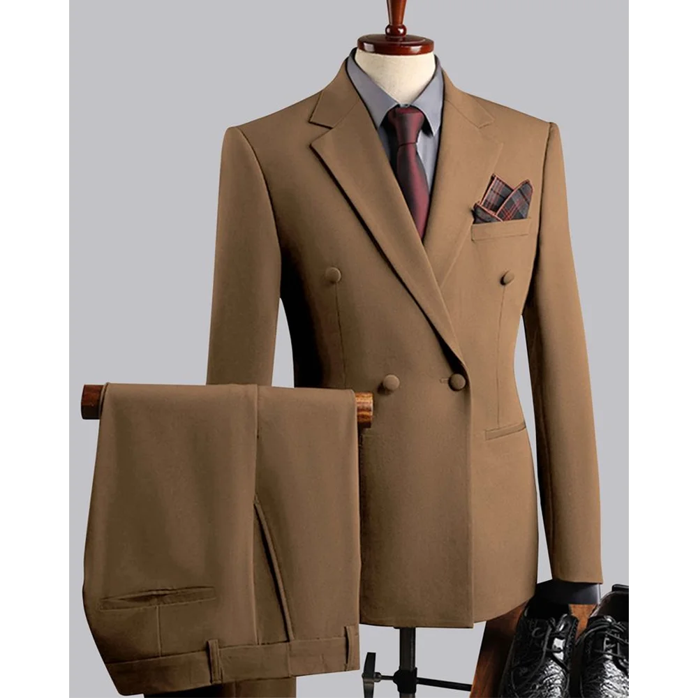 Customized Formal Suit For Men Elegant Double Breasted Notch Lapel Smart Casual Business Office Wedding Groom Tuxedo Man Set