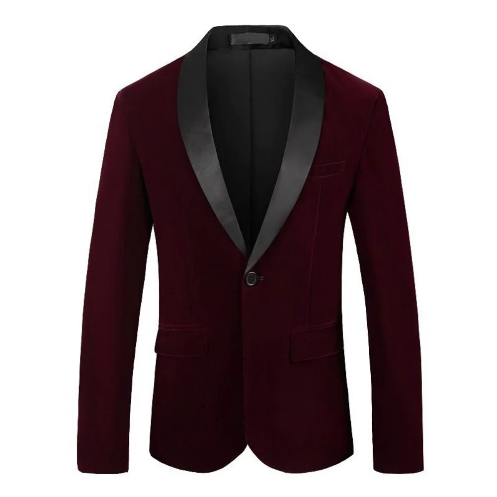 Velvet Blazer Wedding Men Black Shawl Lapel Casual Suit One Button Jacket Formal Male Fashion Party Suit Only One Coat