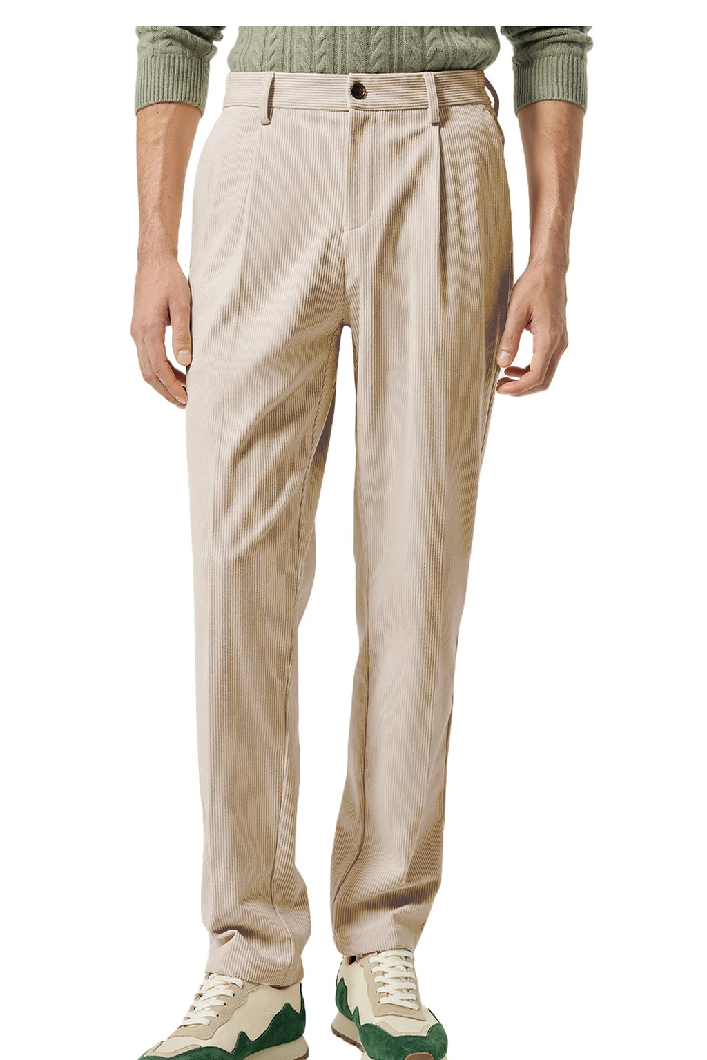 Men's Corduroy Pants High Waist Straight Classic Fit Wrinkle-Resistant Trousers For Business Casual Daily Wear Streetwear