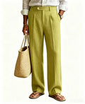 Men's Linen Beige Pants Straight Leg Trousers High Waist Pleated Lightweight Breathable Cool Summer Casual For Beach Vacation