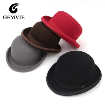 GEMVIE 100% Wool Felt Derby Hat for Men Women Party Formal Fedora Bowler Hat Costume Magician Cap