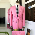 Elegant Pink Full Men's Suit Classic Peaked Lapel Blazer with Blazer Wedding Guest Fashion Show Prom Costume Male Set Two Piece