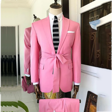 Elegant Pink Full Men's Suit Classic Peaked Lapel Blazer with Blazer Wedding Guest Fashion Show Prom Costume Male Set Two Piece