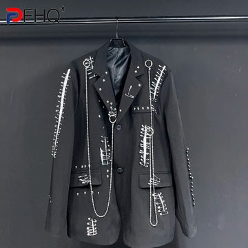 PFHQ Solid Color Long Sleeve Metal Chain Causal Blazers For Men Single Breasted Men's Rivet Coat 2023 Summer New Tide 21F4067