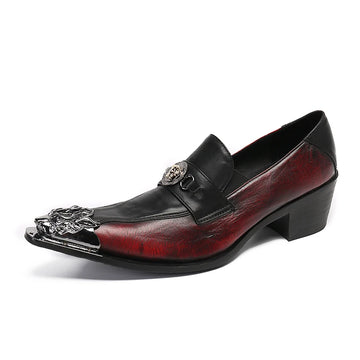 Sharp Pointed Retro Oxford Shoes Luxury High Heels Fashionable Men's Formal Shoes Red Wedding Party Office Leather Formal Shoes