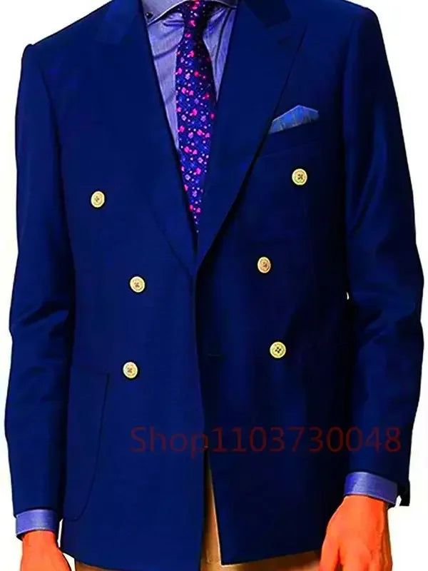 1 Piece  Navy Blue Wedding Jacket for Men Double Breasted Peak Lapel Slim Fit Suit Blazer for Prom Party Wedding Business Coat