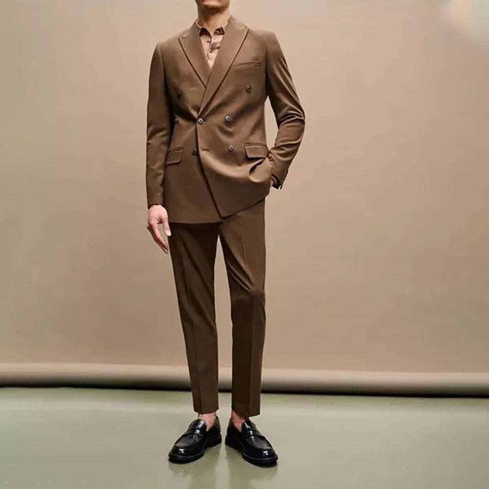 Fashion Double Breasted Men's Suit 2 Pieces Fashion Male Clothing Formal Occasion Blazer Set Jacket Pants