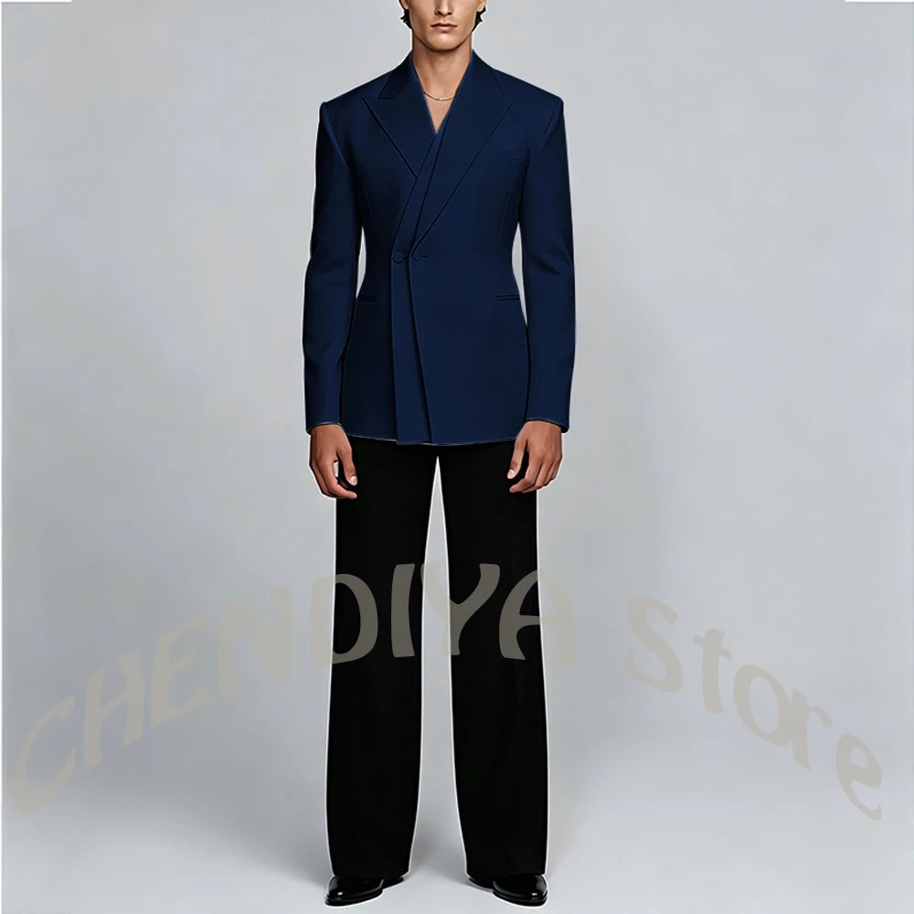White And Black Unique Suits For Men Groom Wedding Handsome Peaked Lapel Double Button Prom Party Formal Elegant Male Set