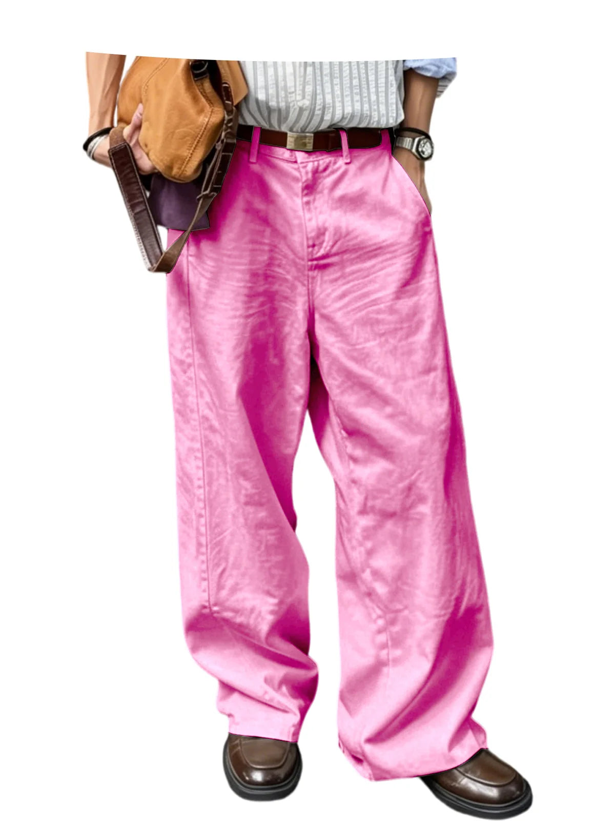 Men's Wide Leg Pants Casual Loose Fit Chino Trousers Vintage Streetwear Baggy Trousers for Daily Wear