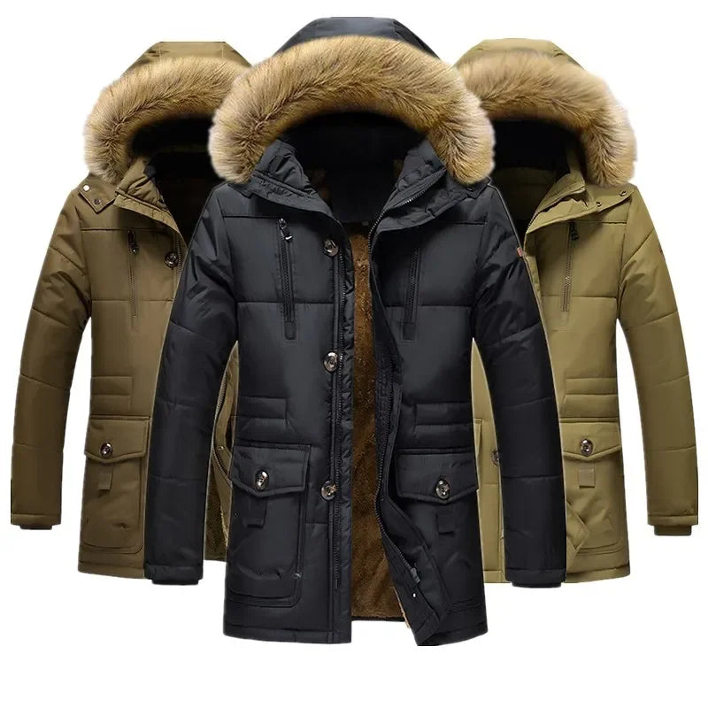 Men's Plus Size New 2024 Brand Men's Casual Jacket Winter Fashion Thick Parkas Male Coats Fur Overcoat Heated Warm Jackets Parka