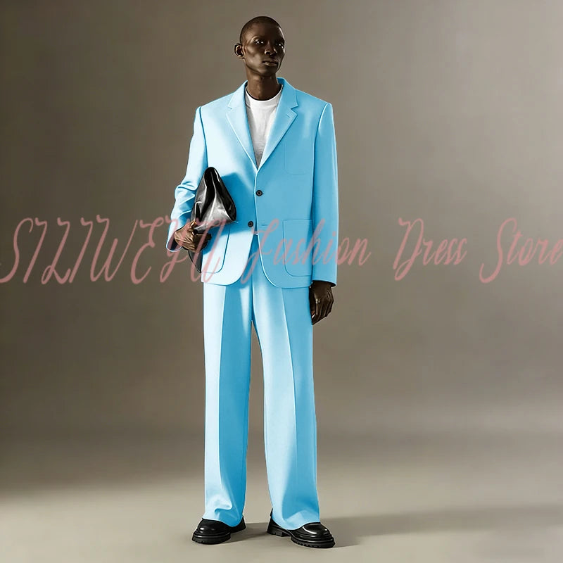 Loose Casual Men Suit Sets 2 Pieces Jacket Pants Business Blazer Set Social Party Fashion Trousers Roupas Masculino