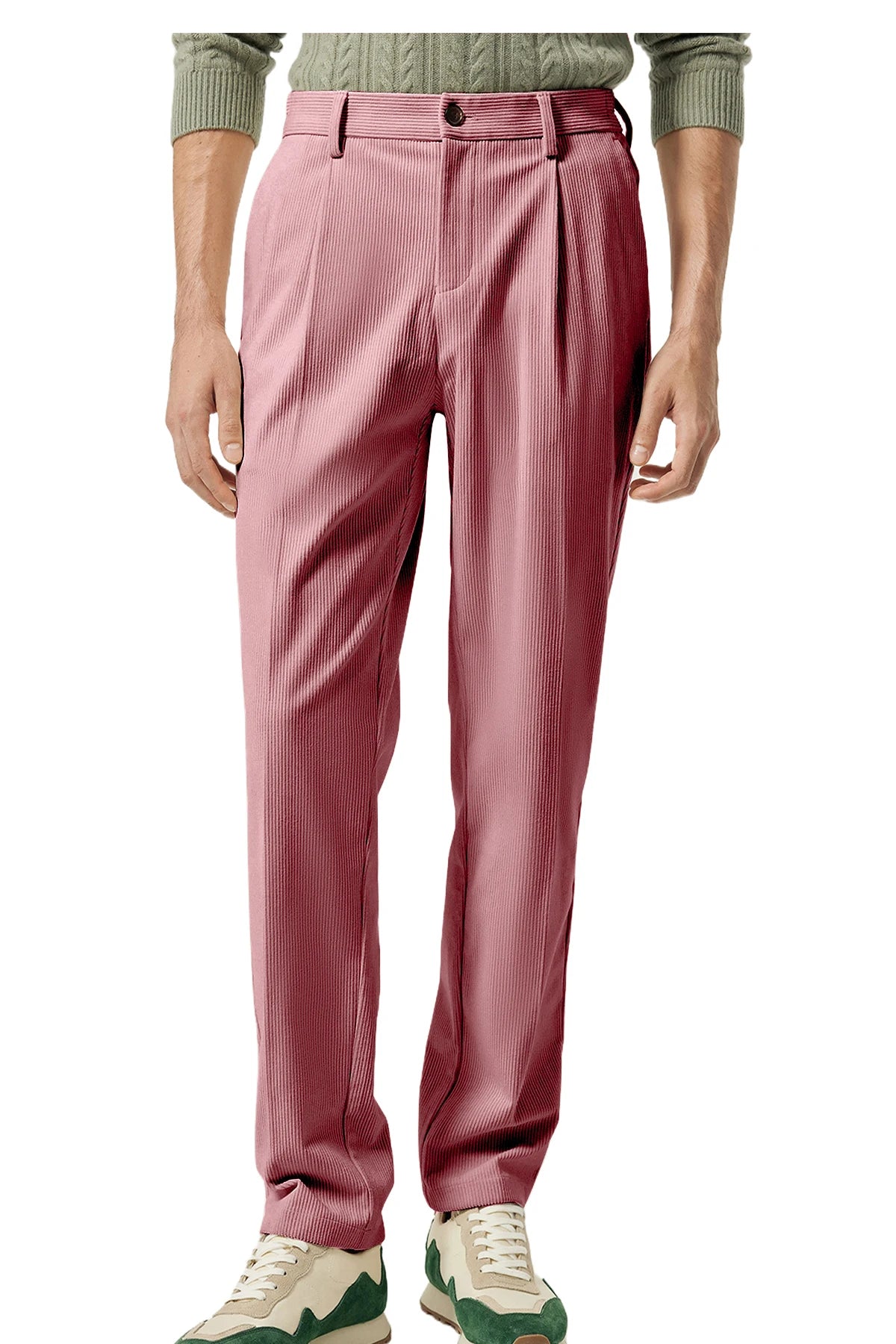Men's Corduroy Pants High Waist Straight Classic Fit Wrinkle-Resistant Trousers For Business Casual Daily Wear Streetwear
